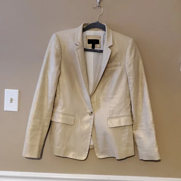 J.Crew Regent Metallic Gold Linen Blend Blazer Sport Coat Size 6 - Picture 3 of 11